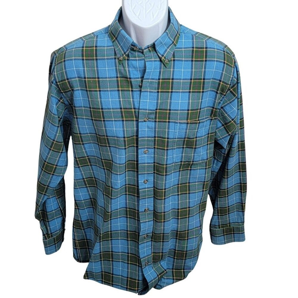 Jacob Miller Flannel Shirt, Men M, Blue, Green, Yellow plaid, Wool Blend, EUC